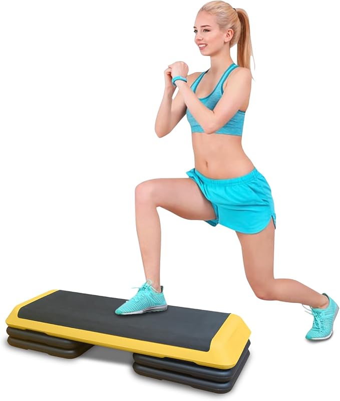 43'' Exercise Aerobic Step Platform, Adjustable Fitness Stepper with 4 Stackable Risers, Aerobics Stepper Workout Stepper for Home Gym Cardio Strength & Training