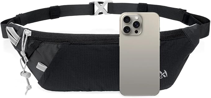INOXTO Slim Running Belt Fanny Pack for Women and Men Sports Waist Bag Pack with 300ml Water Bottle for Running Walking Cycling Hiking Reflective Running Pouch Belt for All Phones (Black)