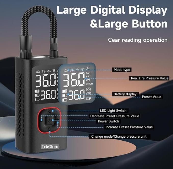 Tire Inflator Portable Air Compressor Cordless Tire Air Pump for Car 150PSI Mini Smart Inflator Fast Inflation and Auto Shutoff with Digital Pressure Gauge LED Light USB Port for Bike Motorcycle Ball