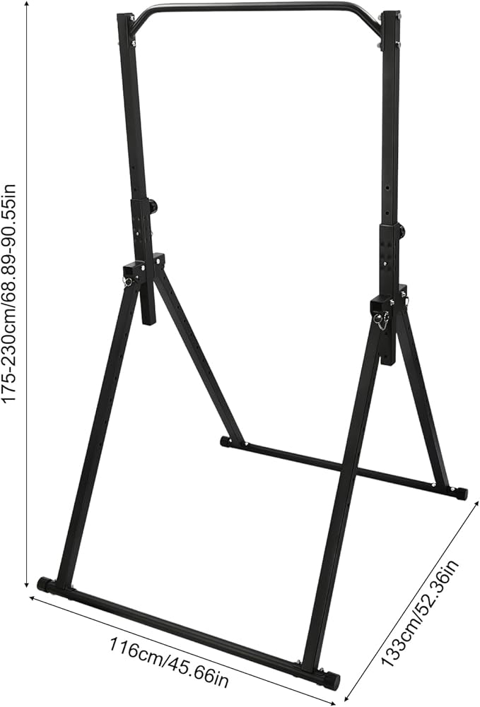 Pull Up Station, Foldable Power Tower Pull Up Bar Station, 5.74-7.55ft Height Adjustable Design, 200kg Load-bearing Capacity, Strength Training Fitness Equipment for Gyms