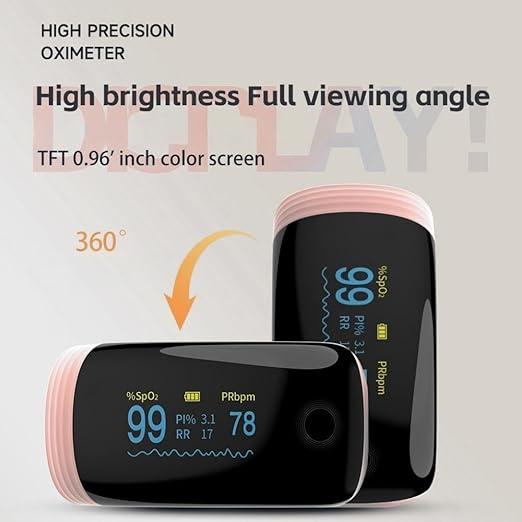 Rechargeable Pulse Oximeter Fingertip Oxygen Monitoring Fingertips with SpO2 Pulse Rate and PI RR OLED Precision Rapid Oximeter SpO2 Readings Outdoor Sports Home (Pink)