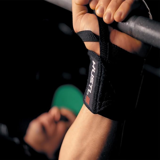 Hustle Athletics Wrist Wraps for Weightlifting, USPA-Approved Wrist Support Weight Lifting Wraps, Premium Hook-and-Loop, 12 in or 18 in Heavy-Duty Cotton-Elastic Support for Powerlifting & Bench Press