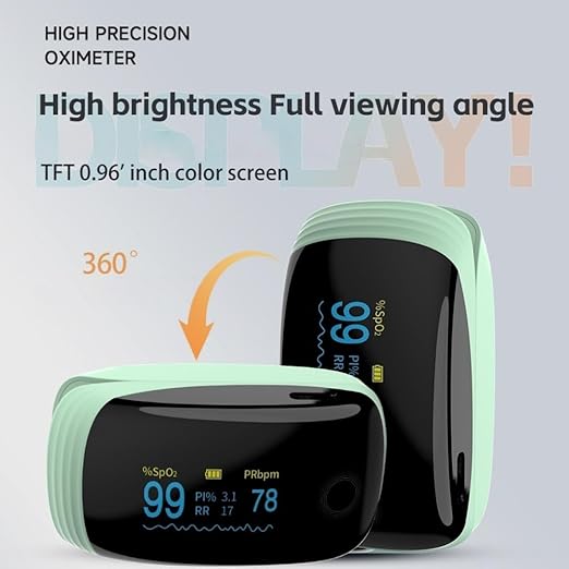 Rechargeable Pulse Oximeter Fingertip Oxygen Monitor Fingertip with SpO2 Pulse Rate and PI RR OLED Precision Fast Oximeter SpO2 Reading Outdoor Sports Home (Green)