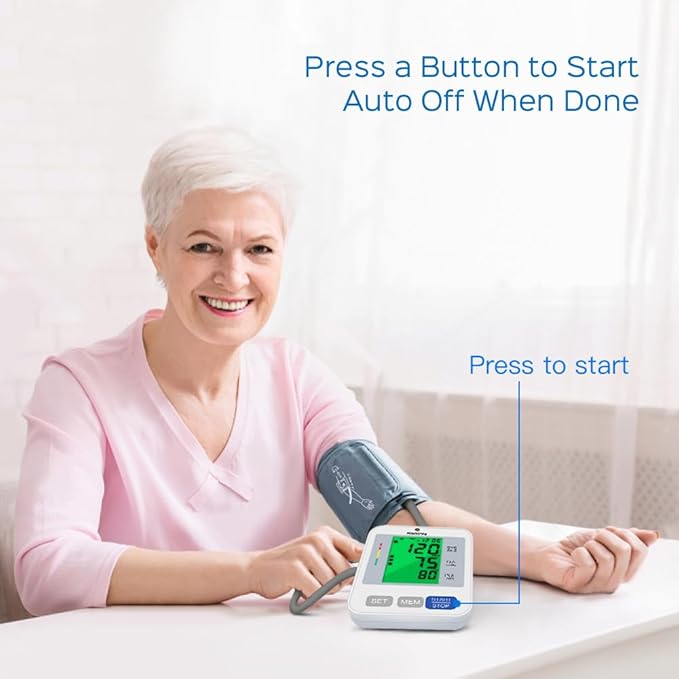 Blood Pressure Monitor Upper Arm Blood Pressure Machine for Home Use BP Cuff Kit, Large 3-Color 3.4'' Display with Backlight,Pulse Rate Detection Meter with Cuff 22-42cm/2×99 Sets Memory