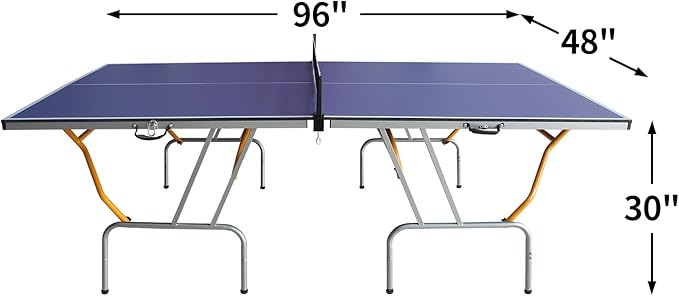 Professional Table Tennis Table, Foldable Ping Pong Game Set for Indoor, 8FT 9FT Single Player Playback Mode Ping Pong Table with Net and Post Set, 2 Paddles and 3 Balls (Blue & Yellow-8FT)