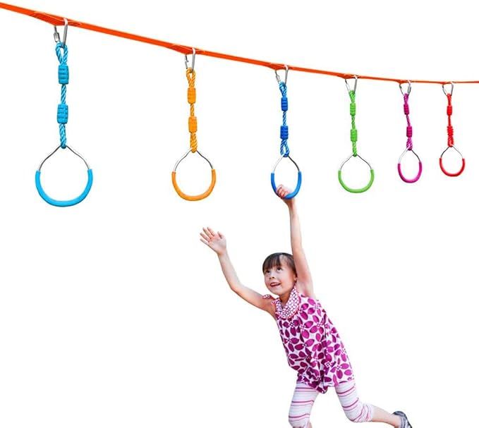 Ninja Ring Fitness Gymnastic Ring Climbing Bar Workout Outdoor Backyard Playground Training Equipment Play Set, Jungle Gym Fist Hanging Swing Monkey Bars Ninja Warrior Obstacle Course Trapeze Playsets