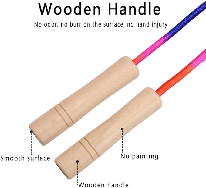 16 FT Long Jump Rope for Kids, 2 Pack Adjustable Double Dutch Skipping Rope with Wooden Handle, Multiplayer Rainbow Jumping Rope for Outdoor Fun, School Sport, Party Game