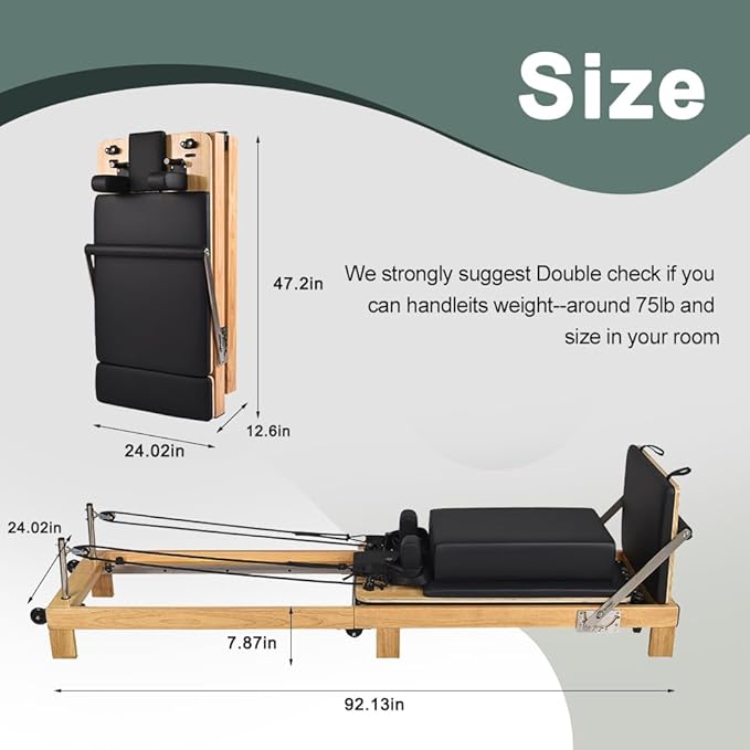 Pilates Reformer- Foldable Wood Yoga Exercise Machine Fitness Equipment with Reformer Box Jump Board Foot Strap, Durable and Quiet, Pilates Equipment up to 600 lbs Weight Capacity