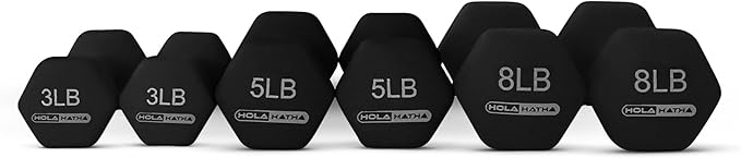 HolaHatha 2, 3, 5, 8, and 10 Pound Neoprene Dumbbell Free Hand Weight Set with Rack, Ideal for Home Exercises to Gain Tone and Definition, Pastel