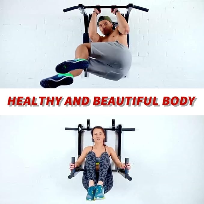 ptlsy Wall Mounted Pull Up Bar Multifunctional with Multi-Grip Chin Up Bar Heavy Duty Dip Station for Home Gym Indoor Workout, Fitness Equipment, Dip Stand Supports to 440 Lbs