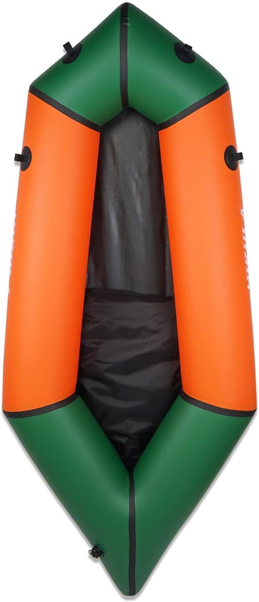 TPU Packraft Inflatable Lightweight Kayak - 1 Person Packraft, Ideal for Adults&Kids with Soft Seat, Litewater Dinghy for Flat Water Rafting, Fishing & Adventure, Rapid Inflate