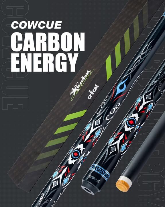 CRICAL Carbon Fiber Pool Cue COWCUE Series Low Deflection Billiards Cue Stick 58" Professional Pool Table Sticks for Adults -12.5mm Tip, Weight 19OZ (Adjustable), 3/8 * 8 Joint