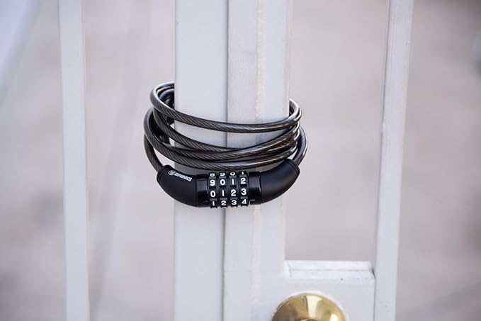 BRINKS 6 ft Outdoor Bike Lock Cable 2 Pack, Anti Theft Self-Coiling Design, Resettable 4-Dial Combination, 5/16" Weather-Resistant Vinyl Coating for Bikes