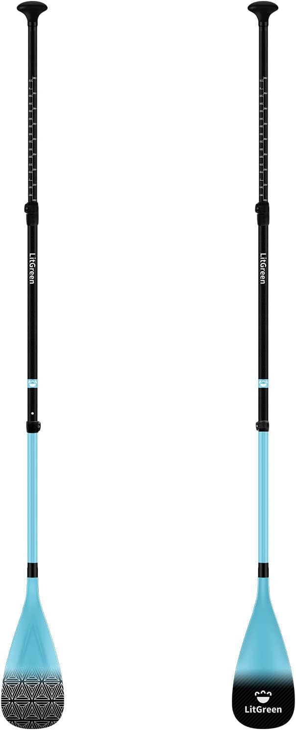 LitGreen Full Carbon Fiber SUP Paddles for Surfing, 1 x 3 Section Adjustable 25oz Lightweight Stand-up Paddle Oars for Paddleboard, Floating, Water Sport