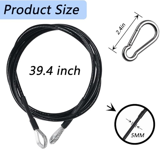 2 Pack 39 Inch Fitness Extension Cable,Fitness Extension Rope Attachments Home Gym Cable Pulley System Fitness Cable for Tricep Pull Down and Leg Exercise Home Gym Machine Accessories