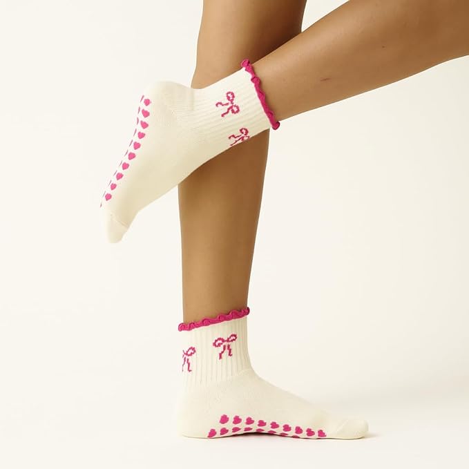 Crew Half Calf Grip Socks, Cutest Fruits Pilates Socks, Ruffle socks, Non-Slip, Barre Yoga Fitness