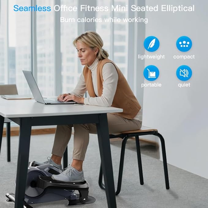 Under Desk Mini Elliptical Electric Leg Exerciser While Sitting for Seniors Elderly, Portable Seated Motorized Foot Bike Pedal Exerciser, Small Compact Elliptical Machine with Resistance Home Fitness