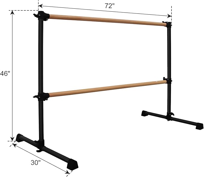 4FT/6FT Freestanding Ballet Barre Wood/Steel Height Adjustable from 7 to 46 inch Ballet Bar Portable Double Dance Bar for Home Workout and Stretch