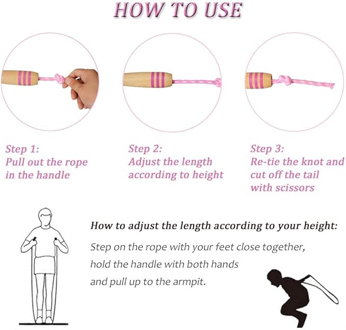 Jump Rope for Kids, Lorvain Adjustable Skipping Rope, Kids Jump Ropes with Wooden Handle for Girls Boys, Weighted Jumping Ropes for Fitness Workout Exercise Outdoor Fun Activity