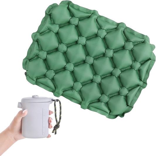 TRIWONDER Ultralight Inflatable Seat Cushion Seat Pad with Air Pump, Easy to Inflate & Deflate Compact Air Pad with Storage Bag for Camping Fishing Office Airplane Stadium Car (Green with Pump)