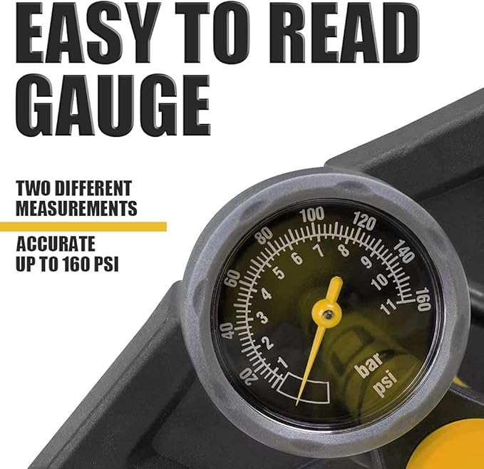 BV Bicycle Pump Durable Bike Floor Pump 17/24 inch Smart Valve Head, 160 psi, Automatically Reversible Presta and Schrader