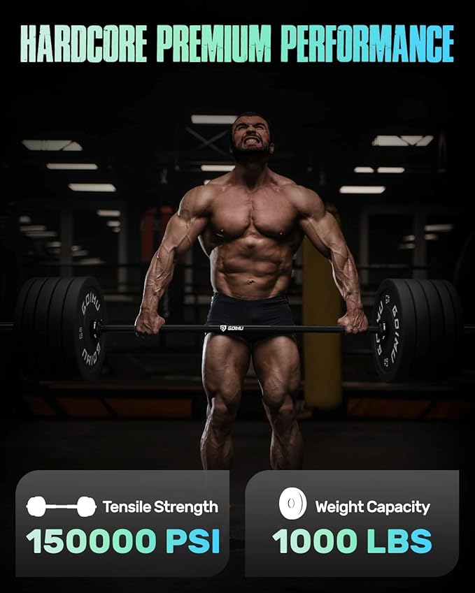 PB01 7FT Olympic Barbell, Weight Bar with Knurled Grip, 1000lb Capacity Strength Training Deadlift Bar for Squat, Weightlifting, Bench Press, Fits 2-inch Standard Weight Plates