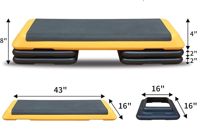 43'' Exercise Aerobic Step Platform, Adjustable Fitness Stepper with 4 Stackable Risers, Aerobics Stepper Workout Stepper for Home Gym Cardio Strength & Training