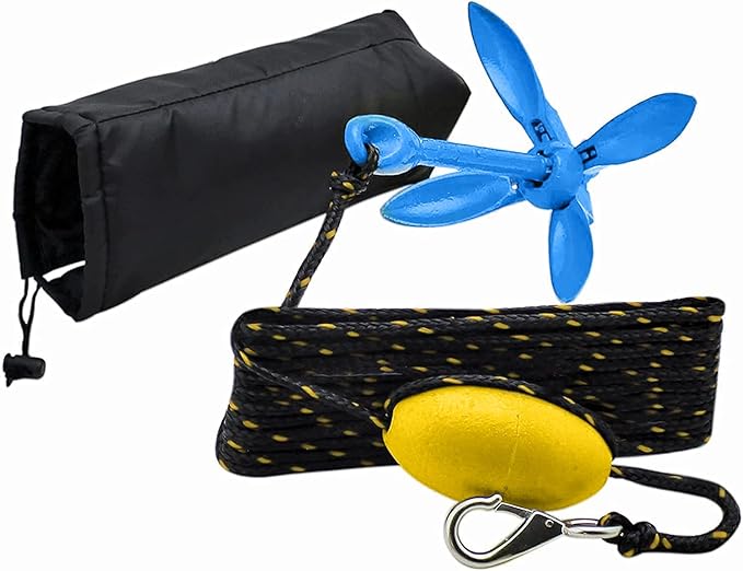 XIALUO Marine Kayak Anchor Kits 7 lb Folding Anchor Accessories with 50 ft Rope for Fishing Kayaks, Canoe, Jet Ski, SUP Paddle Board and Small Boats