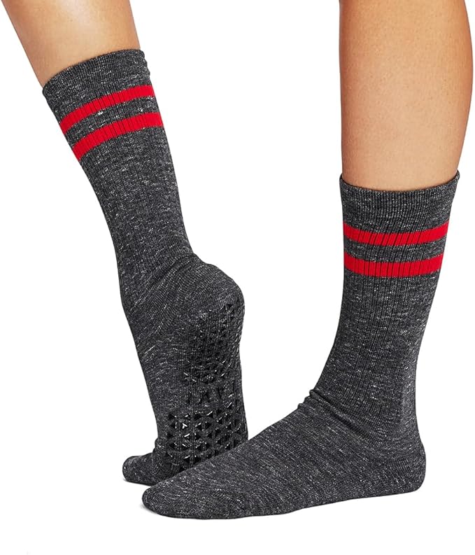 TAVI Kai Fashion Crew Grip Socks - For Slipper Barre, Pilates, and Yoga - with Grips for Women and Men
