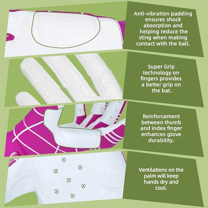 Seibertron B-A-R PRO 2.0 Signature Baseball + Softball + Teeball Batting Gloves Super Grip Finger Multiple 11 Sizes + 5 Colors Available Fit Adult Youth Kids Boys Girls Mens Women