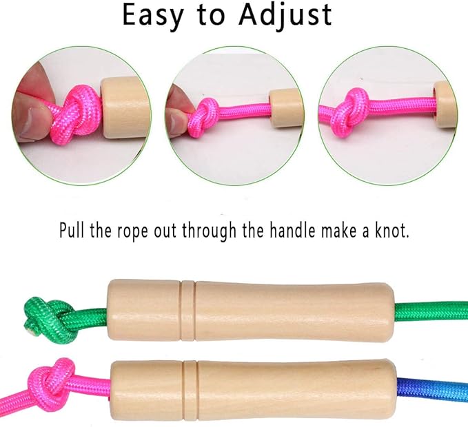16 FT Long Jump Rope for Kids, 2 Pack Adjustable Double Dutch Skipping Rope with Wooden Handle, Multiplayer Rainbow Jumping Rope for Outdoor Fun, School Sport, Party Game