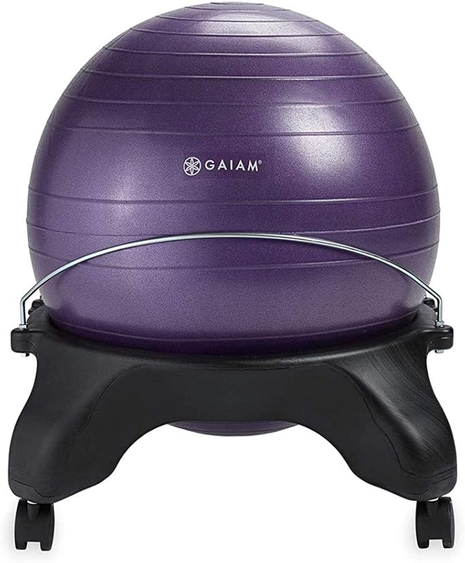Gaiam Classic Backless Balance Ball Chair – Exercise Stability Yoga Ball Premium Ergonomic Chair for Home and Office Desk with Air Pump, Exercise Guide and Satisfaction Guarantee