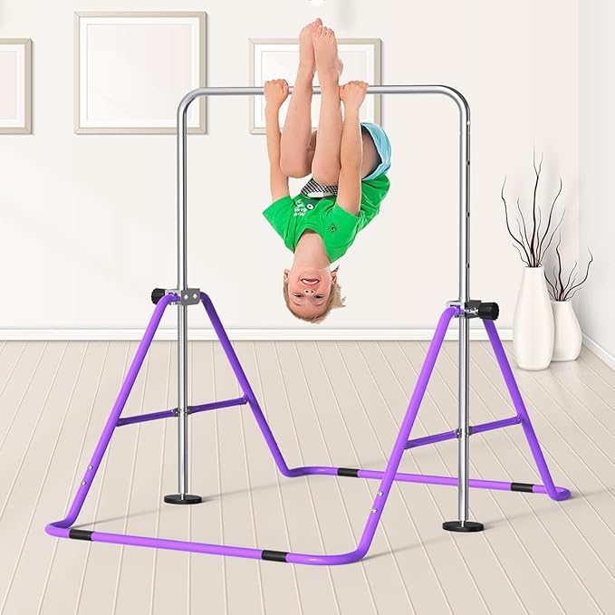 FBSPORT Gymnastics Bar for Kids, Adjustable Height Gymnastic Horizontal Bars,Junior Training Bar Children Folding Training Monkey Bars for Home Using