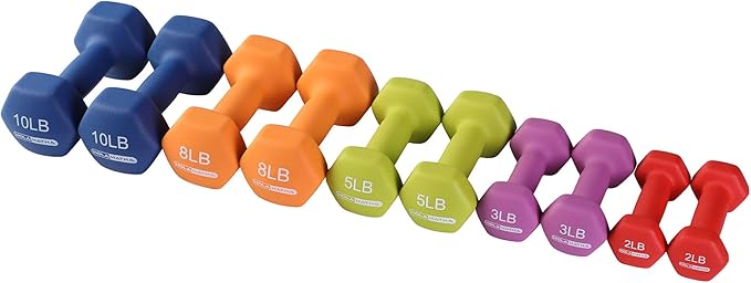 HolaHatha 2, 3, 5, 8, and 10 Pound Neoprene Dumbbell Free Hand Weight Set with Rack, Ideal for Home Exercises to Gain Tone and Definition, Pastel