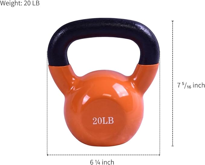 Vinyl Coated Kettlebell - Choose 20, 25, 30, 35, 40, 45 Lbs - Durable, Non-Slip Grip for Home Gym, CrossFit, Strength Training