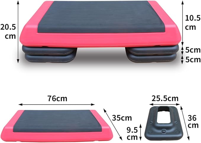 Househould Adjustable Workout Aerobic Stepper in Fitness & Exercise Step Platform Trainer Pink Black with 2 or 4 Risers