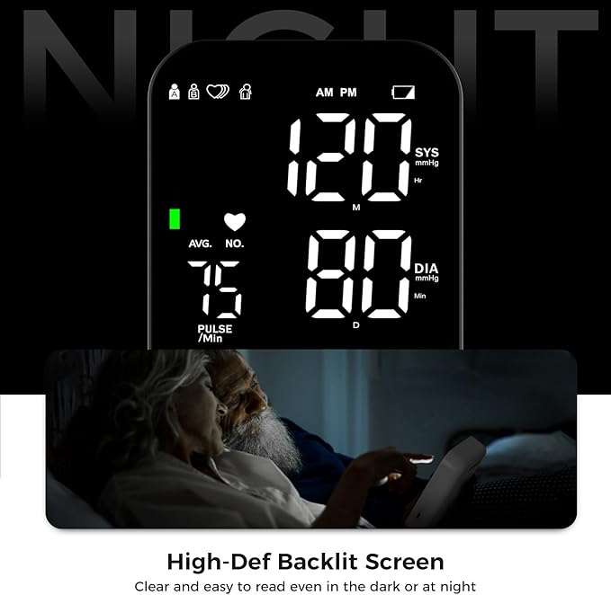 Blood Pressure Monitor Upper Arm Machine Accurate Adjustable Manual BP Cuff Kit Led Backlit Display 2 Users 240 Sets Memory Includes Storage Bag White