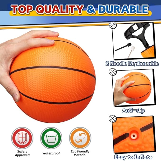 9" Mini Basketball for Indoor Mini Basketball Hoop, 5 Pack Replacement Basketballs Soft Ball for Inflatable Pool, Pool Beach Sandbox Outdoor Sports Gift Bulk for Toddler Kids Adults (with Pump)