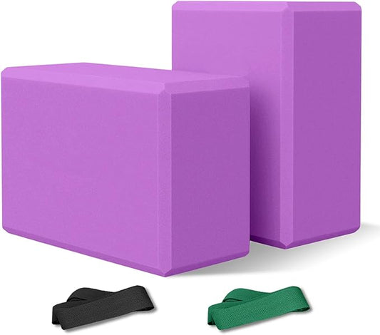 2 Pack 9‘’x6‘’x4‘’ Yoga Blocks with Stretch, Durable Yoga Foam Blocks, High Density & Non Slip Surface for Yoga, Pilates, Stretching, Dance, Ballet, Gymnastics,Fitness for Stability & Balance