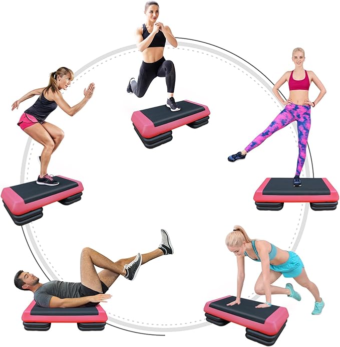 Aerobic Step Platform 30" × 14" Height Adjustable Workout Step for Fitness Strength Training with Risers Exercise Platform for Home Gym