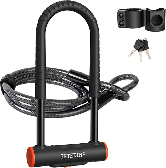 Bike U Lock Heavy Duty Bike Lock Bicycle Lock, 16mm U Lock and 3ft / 5ft / 6ft Length Security Cable with Sturdy Mounting Bracket for Bicycle, Motorcycle and More
