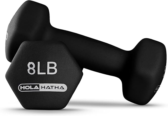 HolaHatha 2, 3, 5, 8, and 10 Pound Neoprene Dumbbell Free Hand Weight Set with Rack, Ideal for Home Exercises to Gain Tone and Definition, Pastel