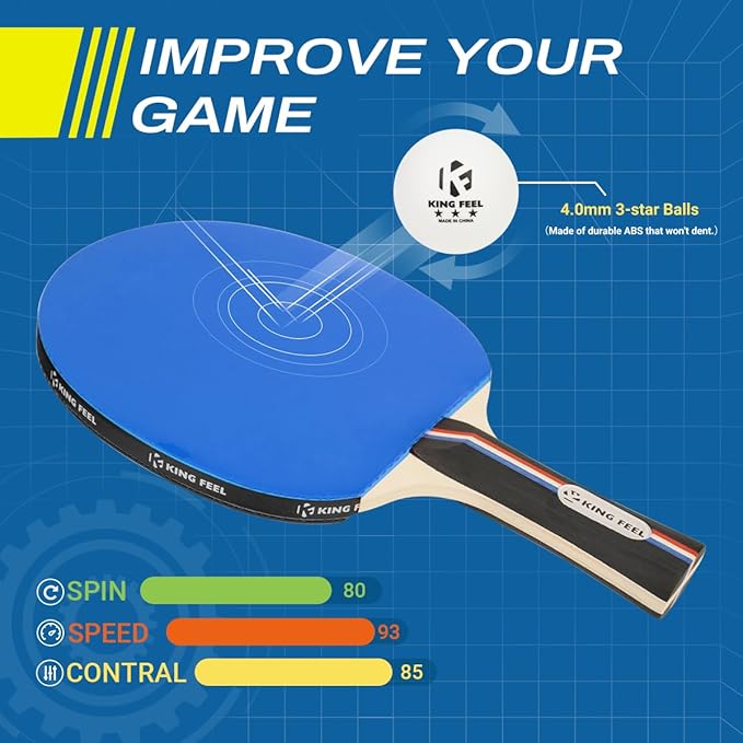 Ping Pong Paddles Set of 4 Premium Table Tennis Rackets 3-Star Ping Pong Balls(8) with Ping Pong Paddle Case Professional Table Tennis Paddles Set for Indoor & Outdoor Games