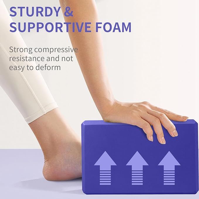 Yoga Block 2 Pack 9"x6"x3", Sturdy Yoga Foam Blocks, High Density & Non Slip Surface for Pilates & Stretching, Fitness Accessories for Stability & Balance