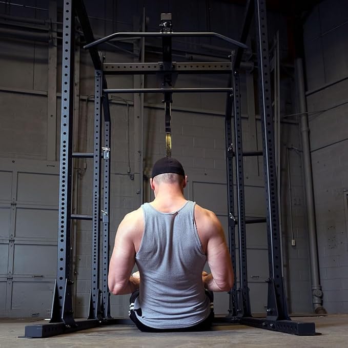Rugged Strength & Fitness MAX Extended Power Rack Package with LAT, Bench, 500 lb. OLY Set, Floor Mats