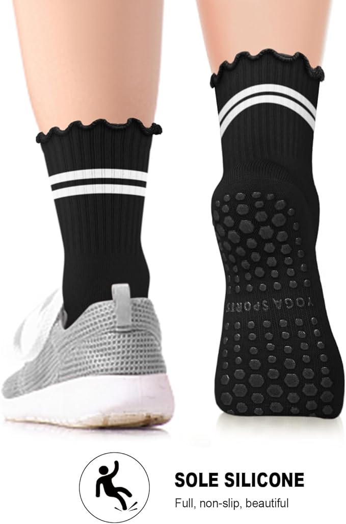 6 Pairs Grip Pilates Socks for Women, Non-slip Yoga Athletic Socks for Barre Ballet Barefoot Workout Hospital