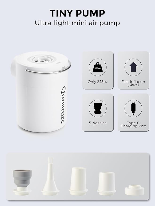 Qunature Air Pump Portable Mini Electric Pump for Inflatables with 1500mAh Battery Camping Light Rechargeable USB Inflate Deflate for Air Bed Mattress,Pool Floats,Swimming Ring,Vacuum Storage Bags