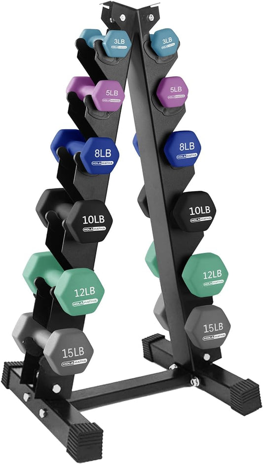 HolaHatha 2, 3, 5, 8, and 10 Pound Neoprene Dumbbell Free Hand Weight Set with Rack, Ideal for Home Exercises to Gain Tone and Definition, Pastel