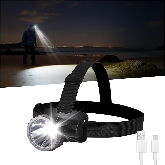 Bright LED Rechargeable Headlamp,Lightweight Mini Head Lamp with 2 Modes,IPX5 Waterproof USB Headlight with 90° Adjustable, Outdoor Portable Flashlight Headlamps for Hiking Running Camping