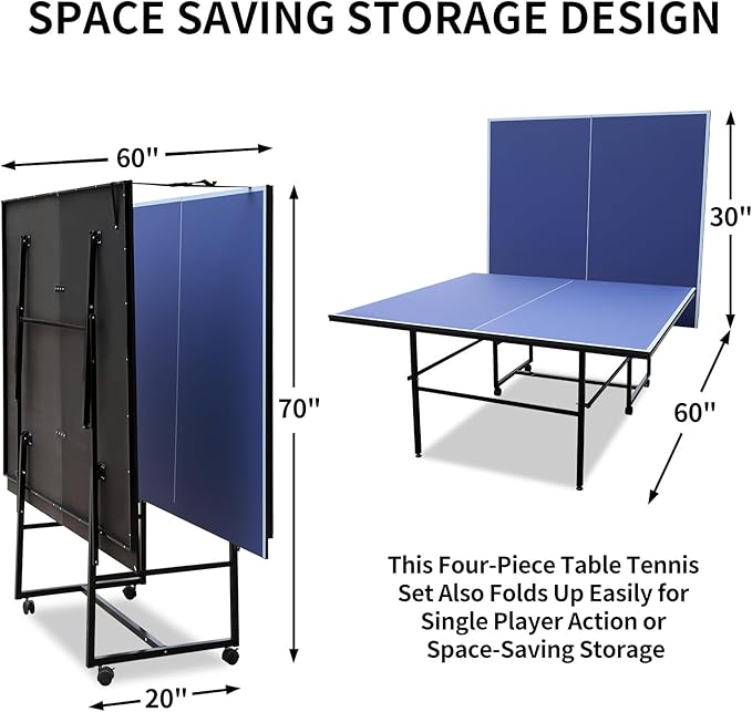 Ping Pong Table Foldable & Portable Table Tennis Table Set for Indoor & Outdoor Games with Net, 2 Paddles and 3 Balls